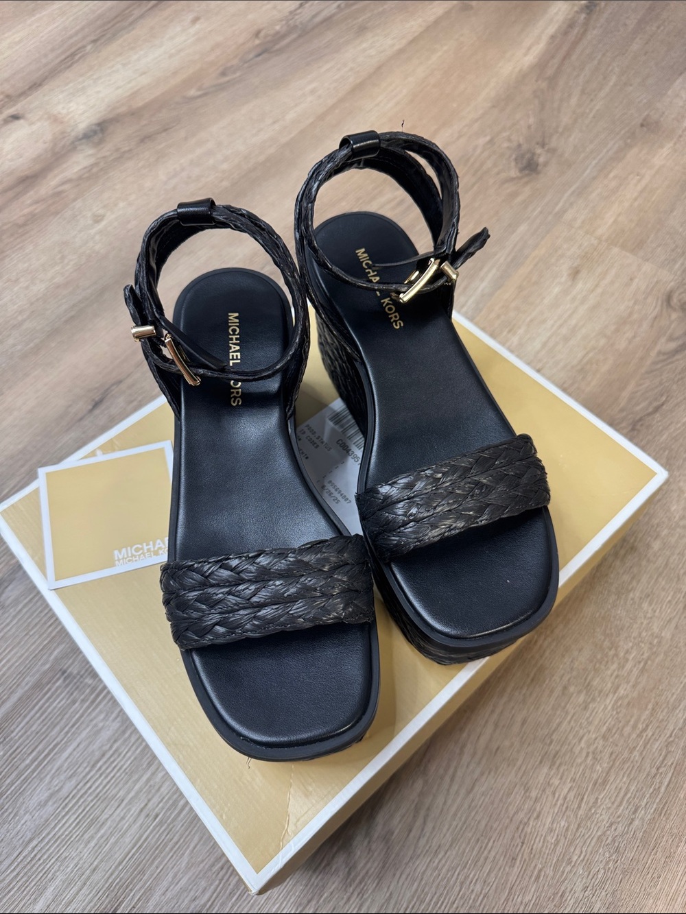 Michael Kors Black Woven Platform Sandals